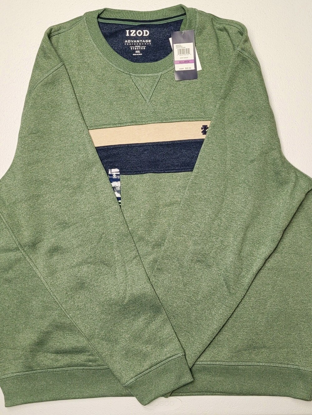 IZOD Advantage Performance Mens 2XL Colorblock Crewneck Sweatshirt Dark Forest